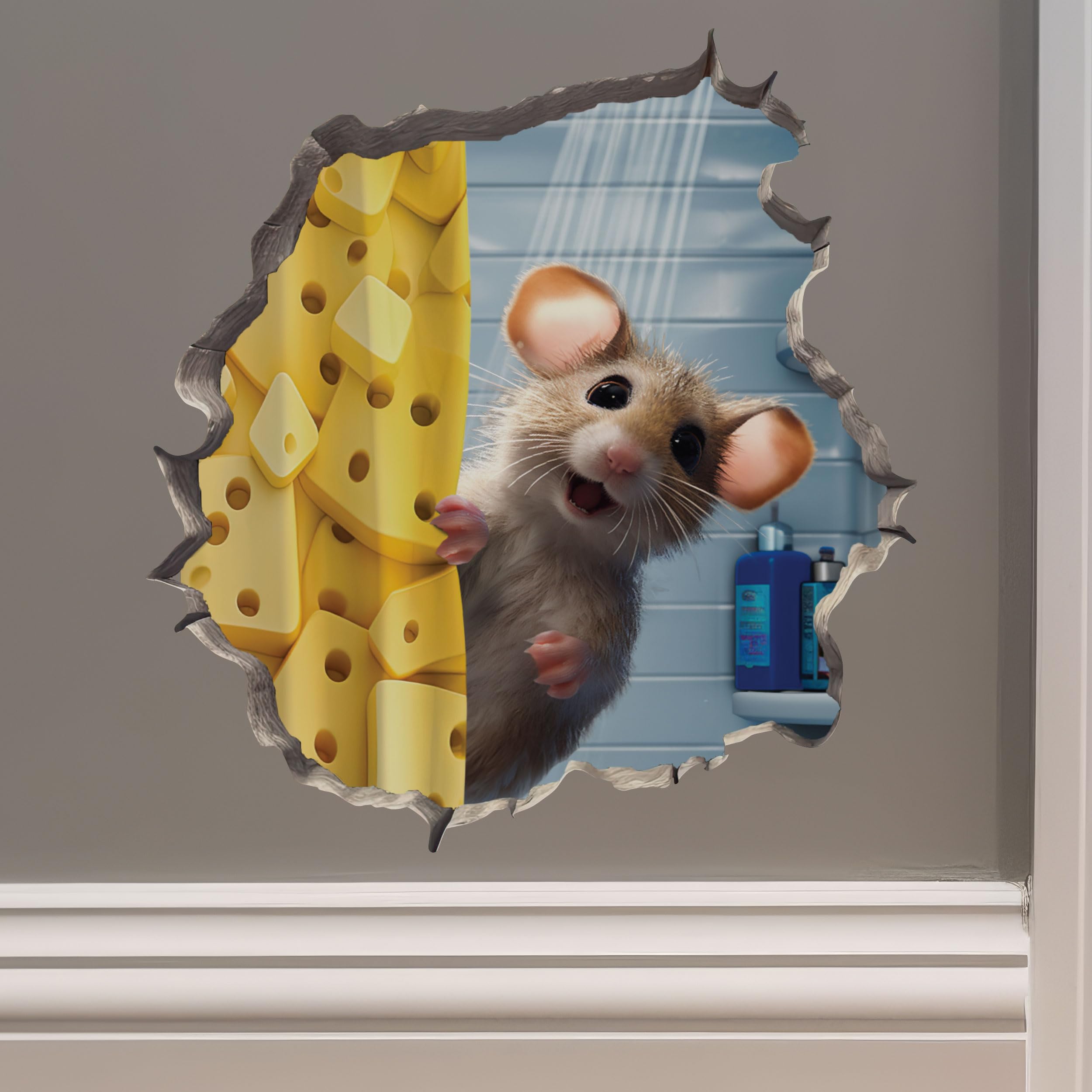 Shower Mouse Wall Hole Decal - Bathroom Mouse Wall Sticker with 3D Effect