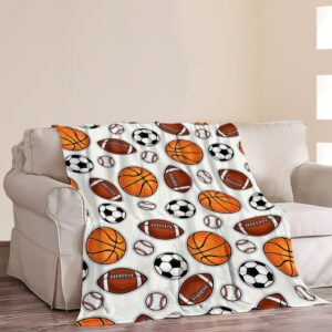 Fuzawet Sports Decor Ball Blanket Basketball Baseball Football Soccer Throw Blanket Warm Cozy Fleece Sports Gifts Blanket for Boys Girls Kids Teens Fans 40"X50"