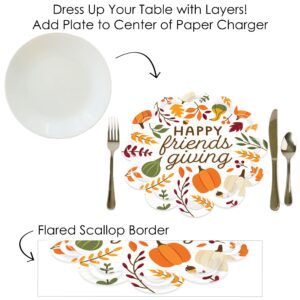 Big Dot of Happiness Fall Friends Thanksgiving - Friendsgiving Party Round Table Decorations - Paper Chargers - Place Setting For 12