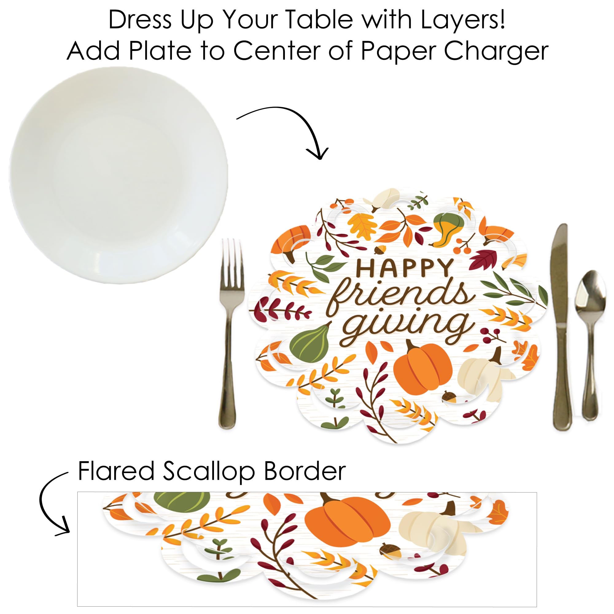 Big Dot of Happiness Fall Friends Thanksgiving - Friendsgiving Party Round Table Decorations - Paper Chargers - Place Setting For 12