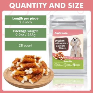 Puddonio Dog Treats, 2.3 Inch Chicken Wrapped Calcium Bones, Rawhide Free Dog Training Treats, Soft Dog Chews for Puppy and Small Dogs, 9.9 oz