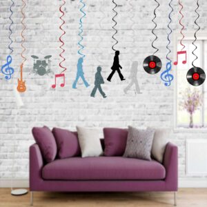 Rock and Roll Party Decorations 60s Retro Rock Music Party Streamers Hanging Swirls Decor 24Pcs Party Ceiling Decor Banner Supplies Event Birthday Party Decor