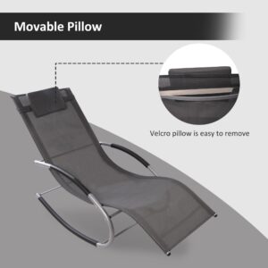 Patio Rocking Lounge Chair Outdoor Chaise,Outdoor Furniture, Weather-Resistant,for Lawn,Backyard,Garden,Park,Poolside,Deck,with Removable Pillow and Textilene Fabric, Dark Grey (Easy to Assemble)