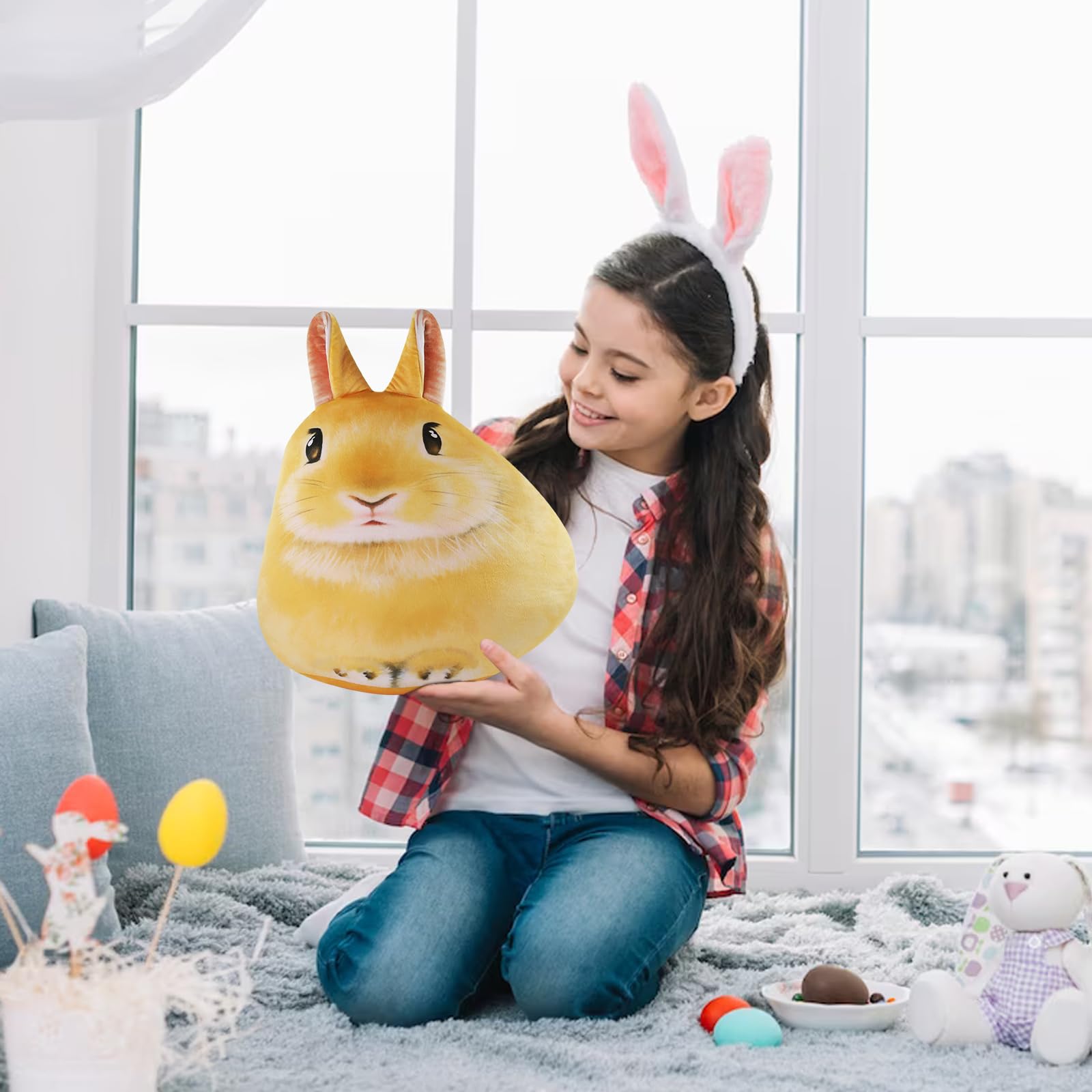 Sew Butiful 15" Easter Bunny Stuffed Animal, Soft Cute Plushies, Kawaii Rabbit Plush Toys, Throw Body Pillow Decoration Doll Gift for Kids Girls Boys(Yellow)