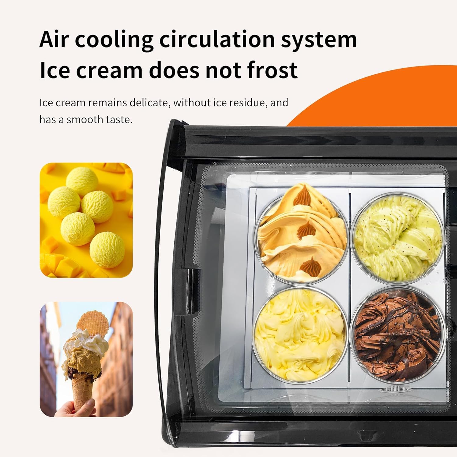 Yovtekc Commercial Countertop Hard Ice Cream Showcase, Gelato Display Freezer Case, Italian Ice Cream Display, Gelato Freezer Showcase Fast Cooling with LED Light, White