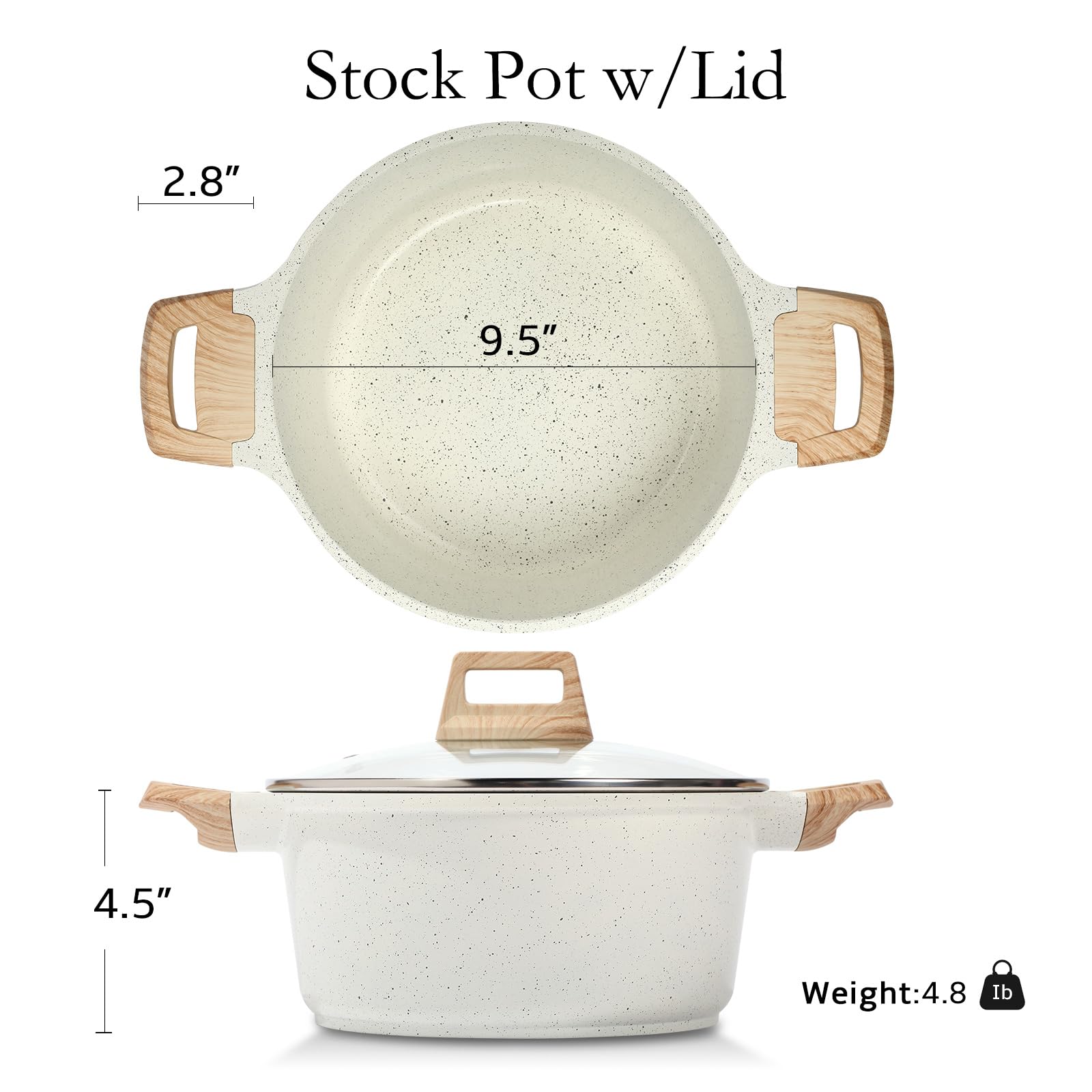 ESLITE LIFE Nonstick Stock Pot with Lid, 5 Quart Granite Casserole Large Soup Pot Pasta Cooking Pot, Induction Compatible, PTFE & PFOA Free, White