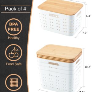 EOENVIVS Storage Bins With Lids Organization and Storage Containers with Bamboo Lids Storage Baskets Organizer for Shelves Drawers Desktop Bedroom Closet Playroom Classroom Office, Pack of 4