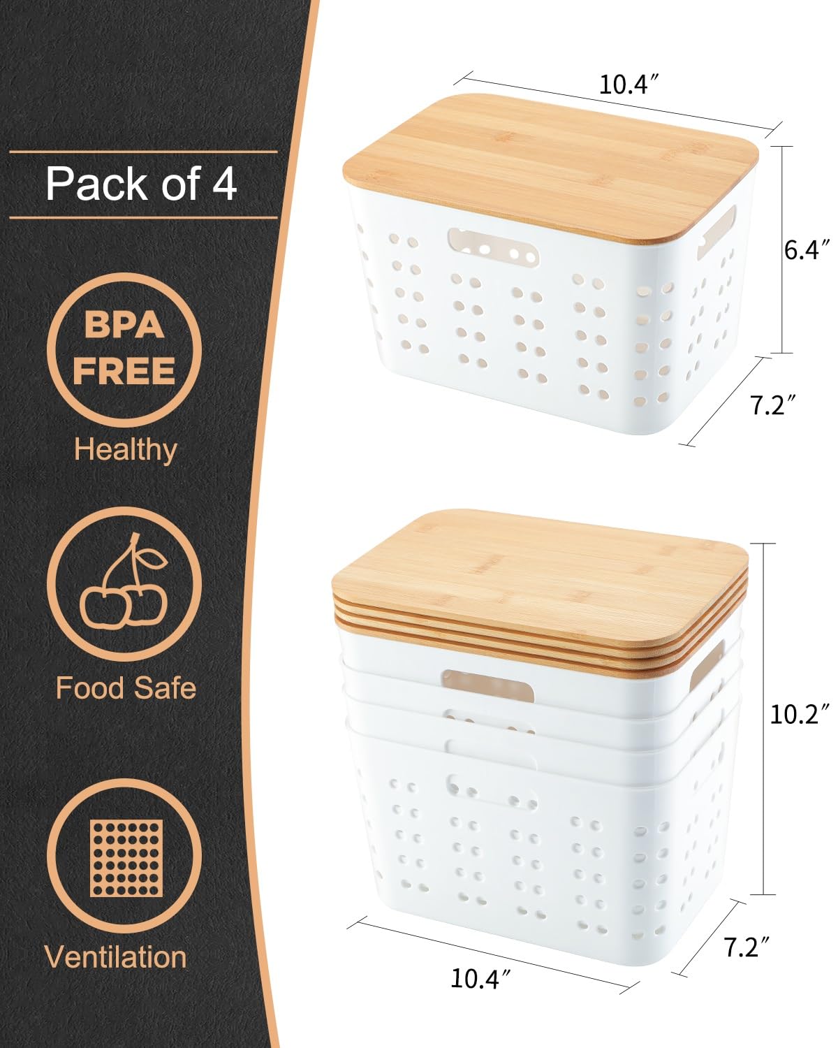 EOENVIVS Storage Bins With Lids Organization and Storage Containers with Bamboo Lids Storage Baskets Organizer for Shelves Drawers Desktop Bedroom Closet Playroom Classroom Office, Pack of 4