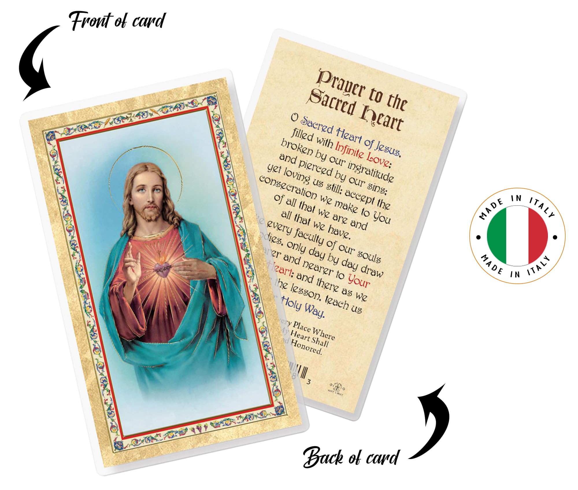 Sacred Heart Cards - with The Lord's Prayer Card - 5 Laminated Sacred Heart Prayer Card for Daily Praying - Catholic Gold Stamped Holy Cards Set, 6 Items