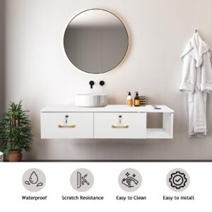 ELEMENT ACE Wall-Mounted Salon Cabinets, Floating Shelf with Drawers for Barbershop, Wall-Hung Tables, Floating Storage Console with Drawers Stylish MDF Design for Salons, Bathrooms, Bedrooms White