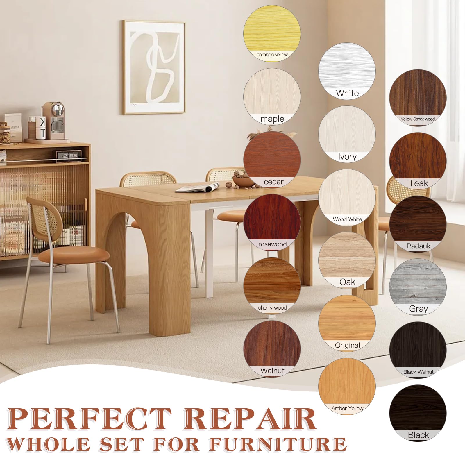 Wood Furniture Repair Kit- 40 Sets, Wood Fillers Hardwood Laminate Repair Kit with 18 Colors Oak Walnut, Wood Putty Touch Up Kit- Cover Wood Scratches, Stains, Holes for Table, Door, Veneer, Cherry