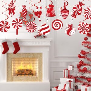 DIYDEC 60pcs Christmas Candy Hanging Swirl Decoration Xmas Candy Ceiling Hanging Streamers Christmas Red White Peppermint Candy Cutouts Ornaments for Christmas Holiday Party Classroom Home Decor