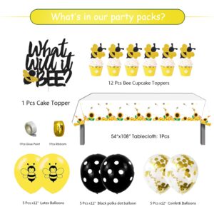 GREPARPY What Will It Bee Gender Reveal Party Decorations, Bumble Bee Baby Shower Supplies Include Banner, Tablecloth, Backdrop, Balloons, Boxes, Topper, Honey Bumble Bee Theme Party Decorations