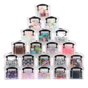 btsky 20 packs small storage bins with lids mini plastic bead organizers-3.3lx2.6wx2h inches stackable craft storage containers clear latching boxes for beads, clips, hairpins and candy (black)