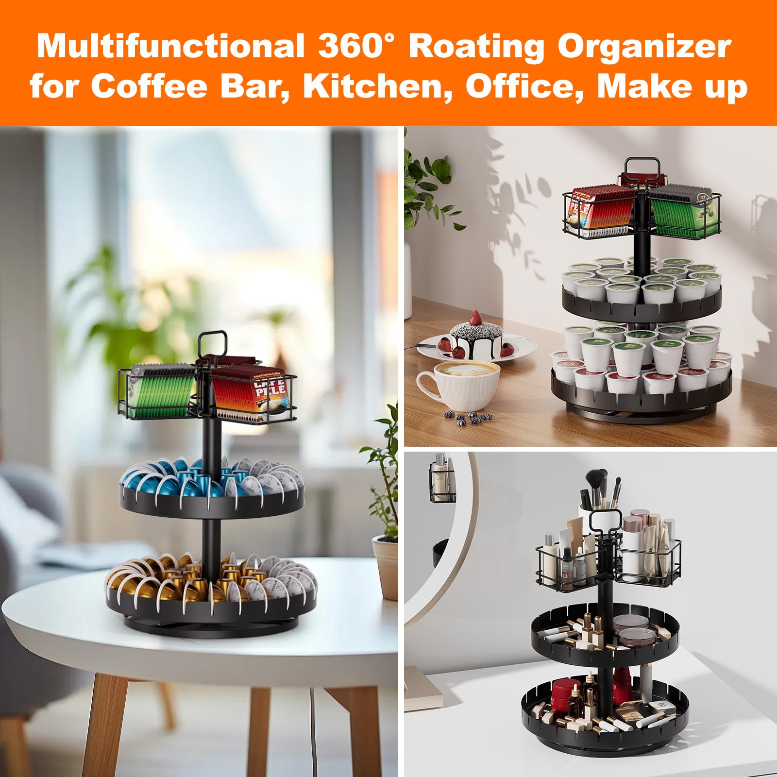 ZDDLOINP Coffee Pod Holder and Tea Bag Organizer, K Cup Holder Carousel Stand for 54 Pods and 50 Tea Bags, Keurig Pod Holder Coffee Bar Accessories for Kitchen, Office, Countertop Coffee Station