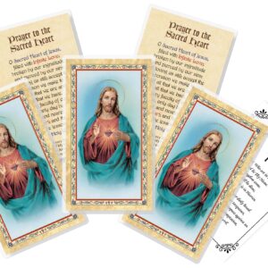 Sacred Heart Cards - with The Lord's Prayer Card - 5 Laminated Sacred Heart Prayer Card for Daily Praying - Catholic Gold Stamped Holy Cards Set, 6 Items