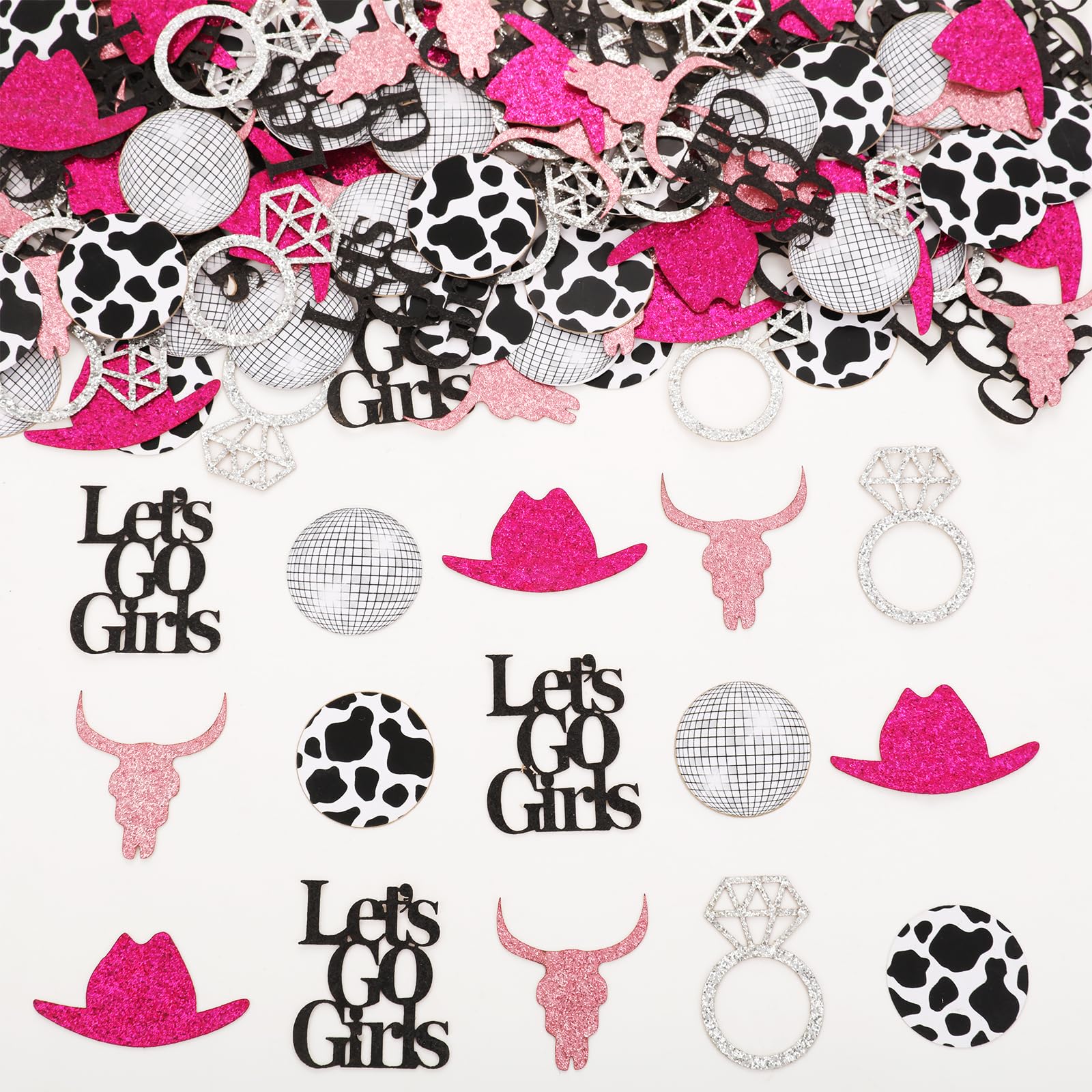 Let’s Go Girls Bachelorette Party Decorations, 200Pcs Let’s Go Girls Confetti for Table, Disco Cowgirl Western Nashville Bridal Shower Engagement Wedding Supplies