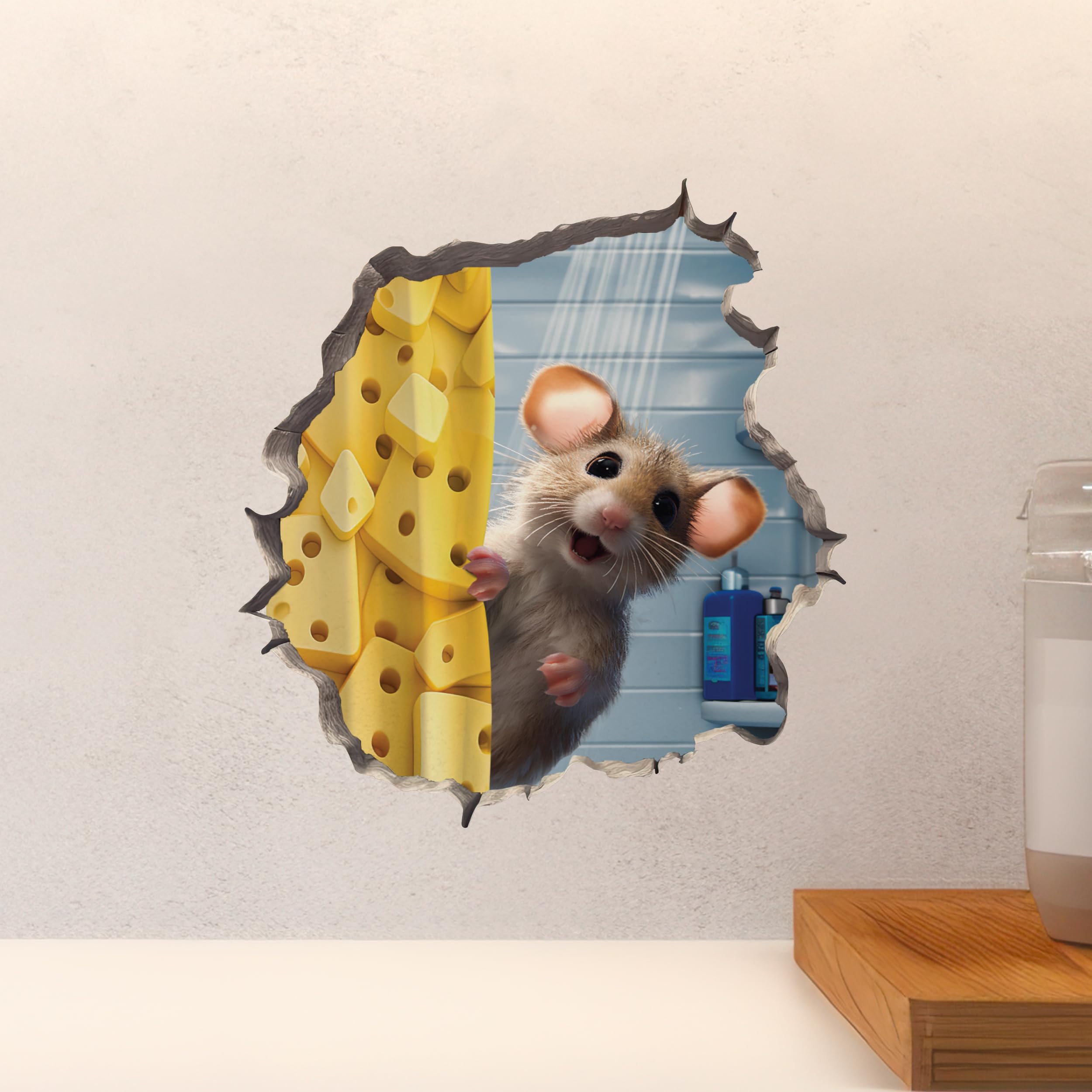 Shower Mouse Wall Hole Decal - Bathroom Mouse Wall Sticker with 3D Effect