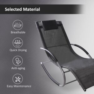 Patio Rocking Lounge Chair Outdoor Chaise,Outdoor Furniture, Weather-Resistant,for Lawn,Backyard,Garden,Park,Poolside,Deck,with Removable Pillow and Textilene Fabric, Dark Grey (Easy to Assemble)