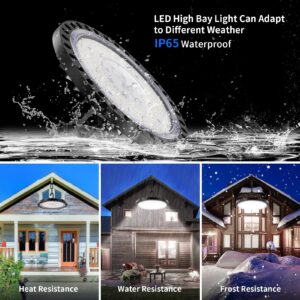 5 Pack LED High Bay Light 5000K 200W UFO High Bay Lights 21,000LM with US Plug Commercial Bay Lighting for Barn Garage Warehouse Car Wash Shop UFO Lights Hanging Chain