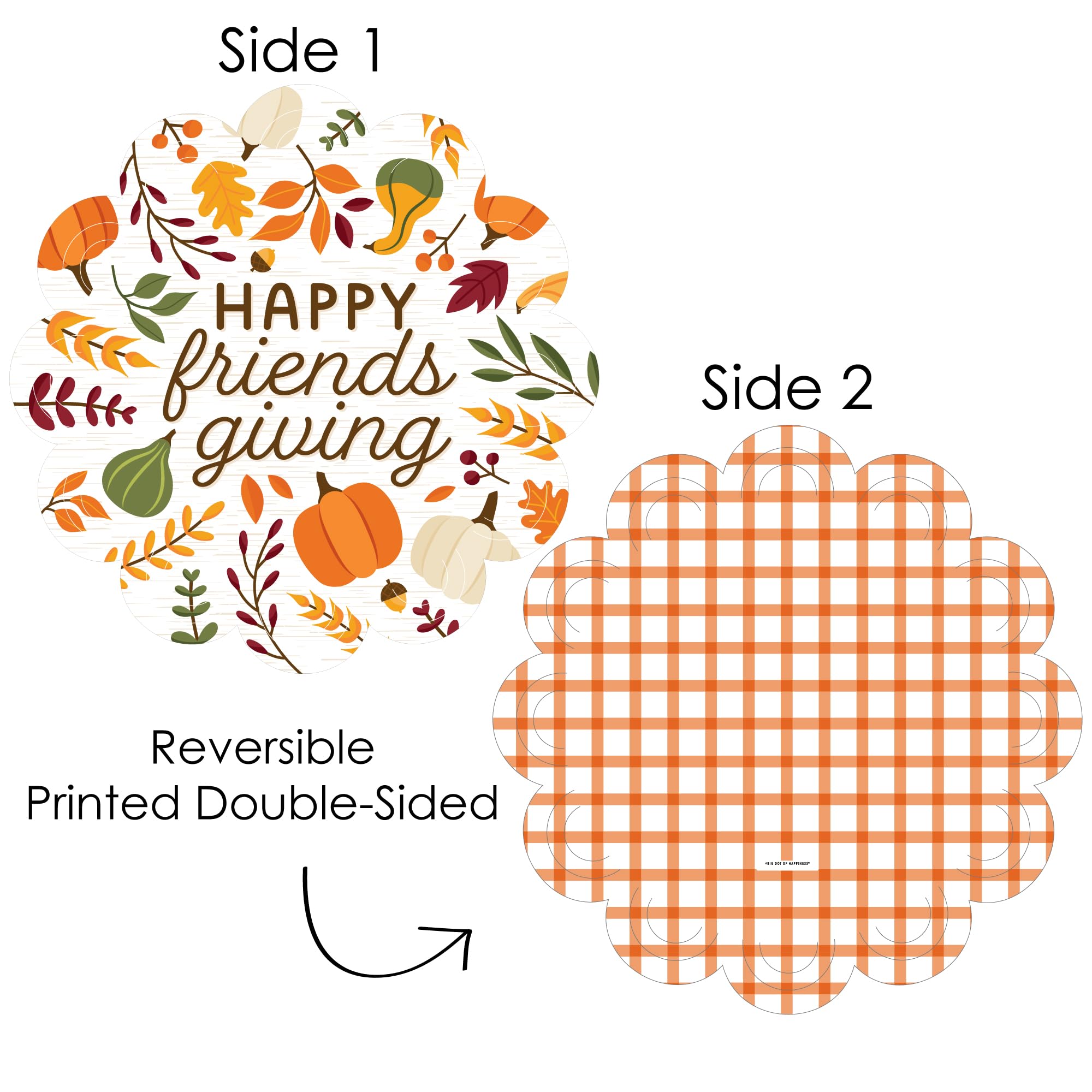 Big Dot of Happiness Fall Friends Thanksgiving - Friendsgiving Party Round Table Decorations - Paper Chargers - Place Setting For 12