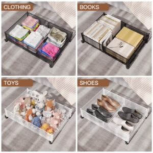 Under Bed Storage with Wheels, Foldable Metal Mesh Underbed Storage Container Bins, Tool-free Assembly Clothes Drawer Organizer,2Pack