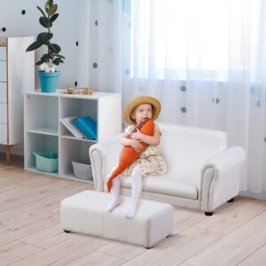 Qaba Kids Sofa with Footstool for Children, Toddler Couch for Playroom, Nursery, Living Room, Bedroom Furniture, White