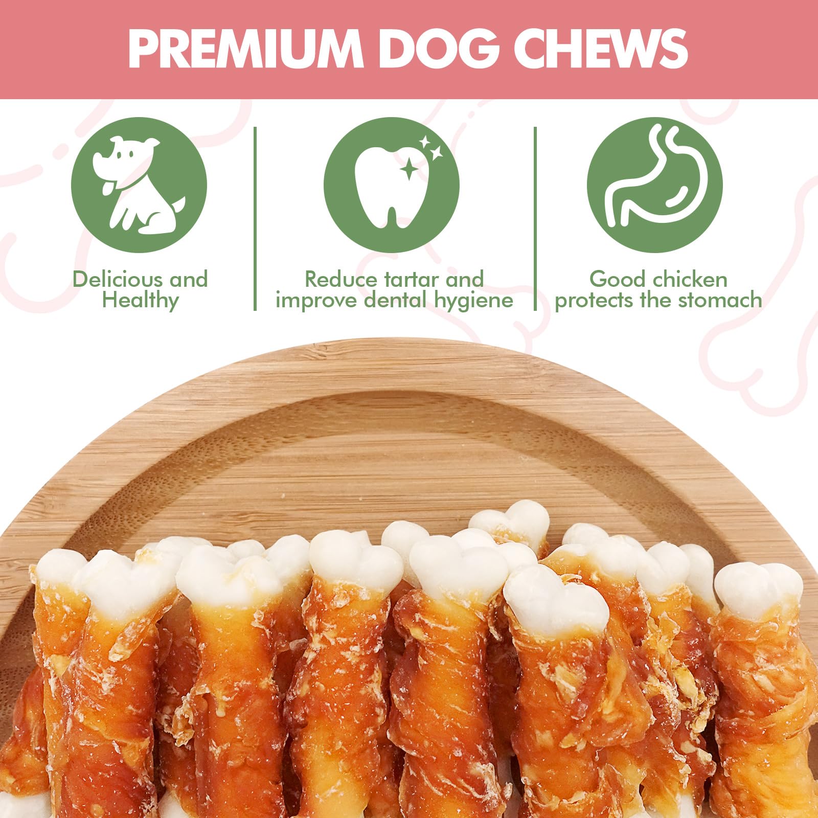 Puddonio Dog Treats, 2.3 Inch Chicken Wrapped Calcium Bones, Rawhide Free Dog Training Treats, Soft Dog Chews for Puppy and Small Dogs, 9.9 oz