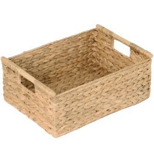 vatima extra large wicker basket rectangular with wooden handles for shelves, water hyacinth basket storage, natural baskets for organizing, wicker baskets for storage 16.7"x12.4"x7"