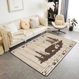 erosebridal bear area rug wild animal hunting rug for bedroom,ethnic tribal arrow paw print area rugs 3x5 lodge cabin wood pine trees big cat rustic living room rug non slip