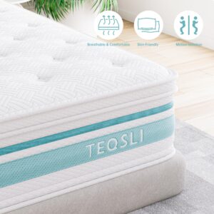 TeQsli Queen Mattress 12 inch Hybrid Mattress with Gel Memory Foam Innerspring Mattress in a Box for Pressure Relief & Cooling Sleep Queen Size Mattress, 100 Nights Trial