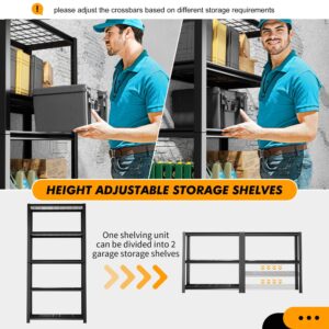 Lauxery 2pcs Storage Shelves Heavy Duty Garage Shelving Units,2450LBS Load Capacity Garage Storage Rack, 5 Tiers Adjustable Metal Shelves for Garage Basement 72" H X35.5 W X 16" D