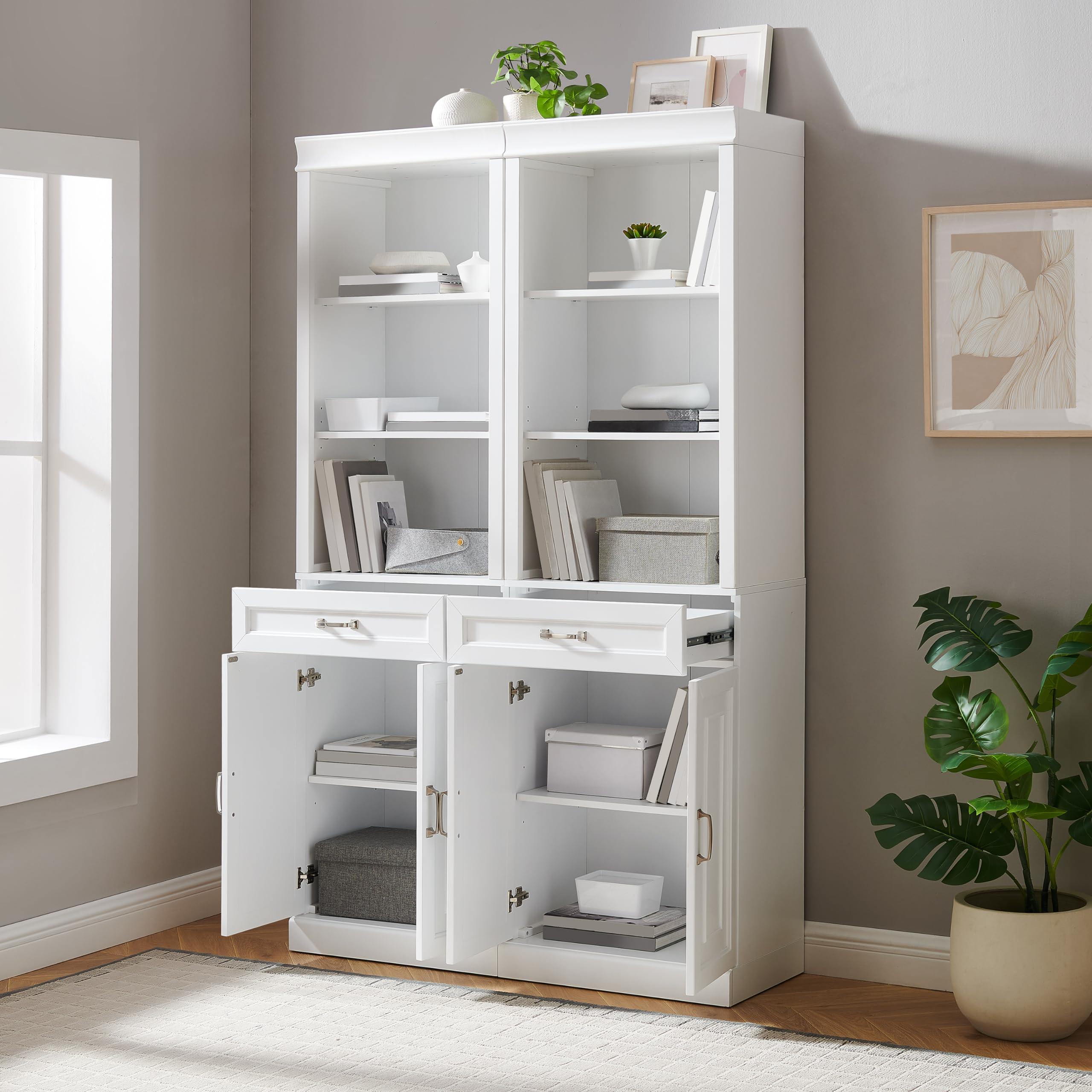 Crosley Furniture Stanton 2-Piece Storage Bookcase, Bookshelf Cabinet with Shelves, Kitchen and Living Room, White