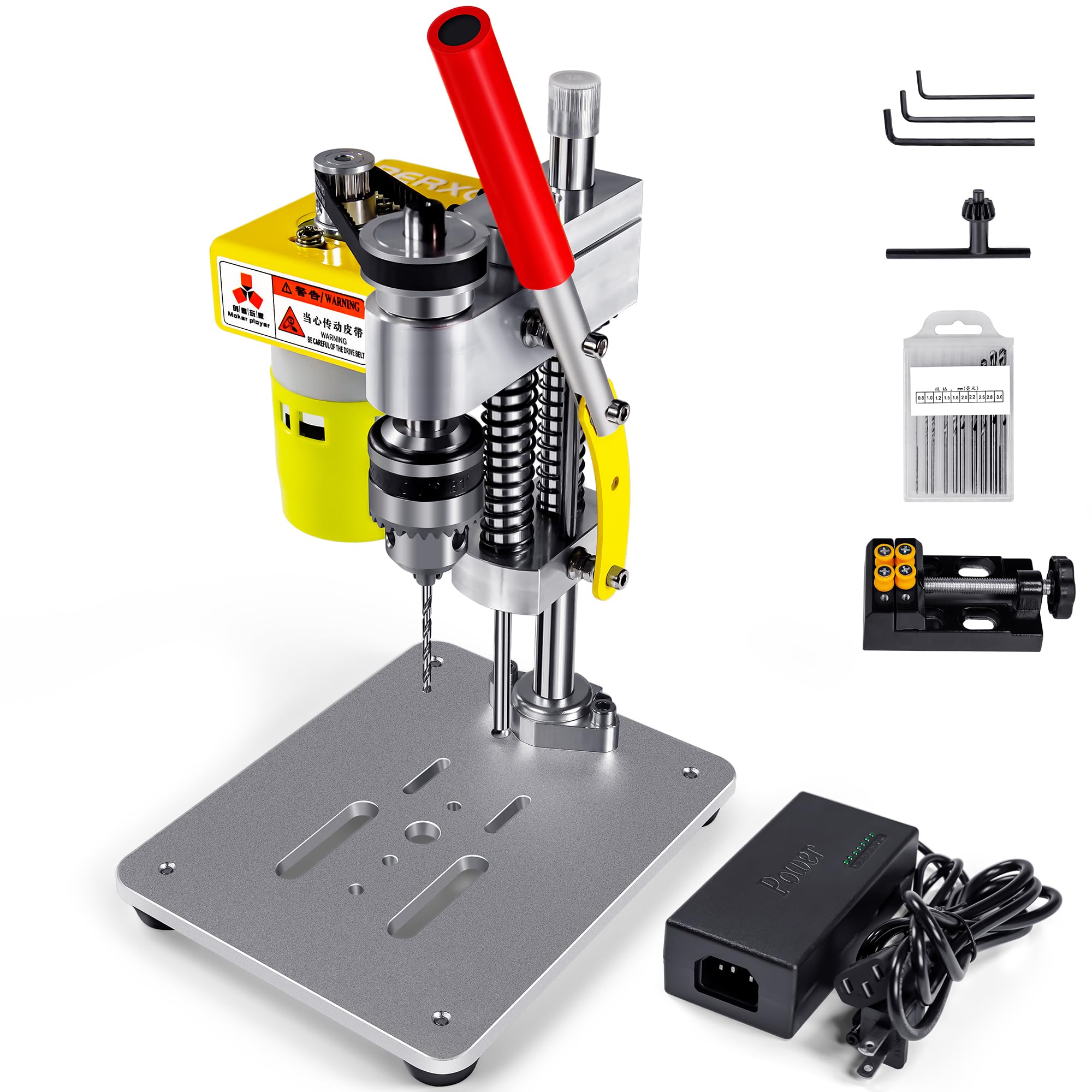 BERXOL Mini Drill Press, Benchtop Drill Press, Portable Electric Drilling Machine, CNC 795 Motor, B10 Chuck, Drill Bit and Clamp for Metal Wooden Jewelry DIY and Crafts Projects