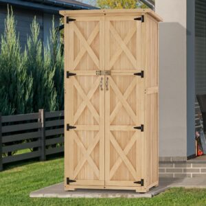 MCombo Wood Sheds & Outdoor Storage, Garden Tool Shed with Lock, Wooden Outdoor Storage Cabinet with Double Doors for Patio 1628 (Medium)