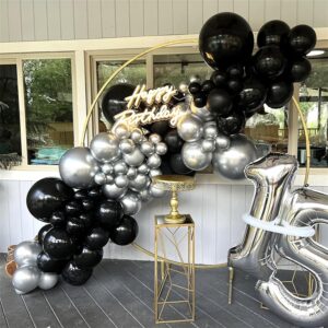 Dagelar Black and Silver Balloon, 30pcs Metallic Chrome Silver and Black Birthday Balloons with Black Silver Confetti Balloon, Helium Balloon for Wedding Bridal Shower Birthday Graduation Party Supply