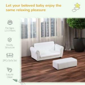 Qaba Kids Sofa with Footstool for Children, Toddler Couch for Playroom, Nursery, Living Room, Bedroom Furniture, White