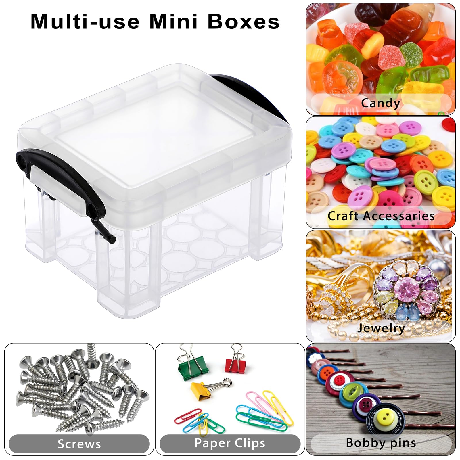 BTSKY 20 Packs Small Storage Bins with Lids Mini Plastic Bead Organizers-3.3Lx2.6Wx2H Inches Stackable Craft Storage Containers Clear Latching Boxes for Beads, Clips, Hairpins and Candy (Black)