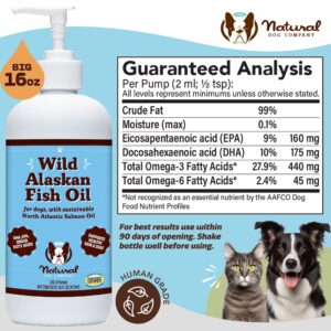 Natural Dog Company Wild Alaskan Fish Oil for Dogs and Cats (16oz) - Blend of Pollock Oil & Wild Salmon Oil for Dogs - EPA, DHA & Omega 3 for Dogs - Reduces Shedding, Nourishes Skin, Coat & Joints