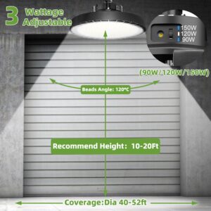 UFO LED High Bay Light 150W 21000LM 0-10V Dimmable Can Replace 600W HID/HPS, 5' Cable with Plug, IP65 Waterproof and Dustproof, Certified Driver Shop Lights for Warehouse Garage Gym Workshop(4pack)