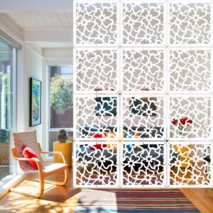 lucky monet 12pcs hanging room divider panels decorative room separator white wall partition privacy screen indoor for bedroom dining hotel restaurant - white flower