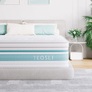 teqsli full mattress 12 inch hybrid mattress with gel memory foam innerspring mattress in a box for pressure relief & cooling sleep full size mattress, 100 nights trial