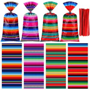 wesnoy 100 pcs mexican fiesta cellophane treat bags mexican candy bags party favor bag cinco de mayo goody bag fiesta party favor goodie gift bag for mexican party birthday, with 150 red twist ties