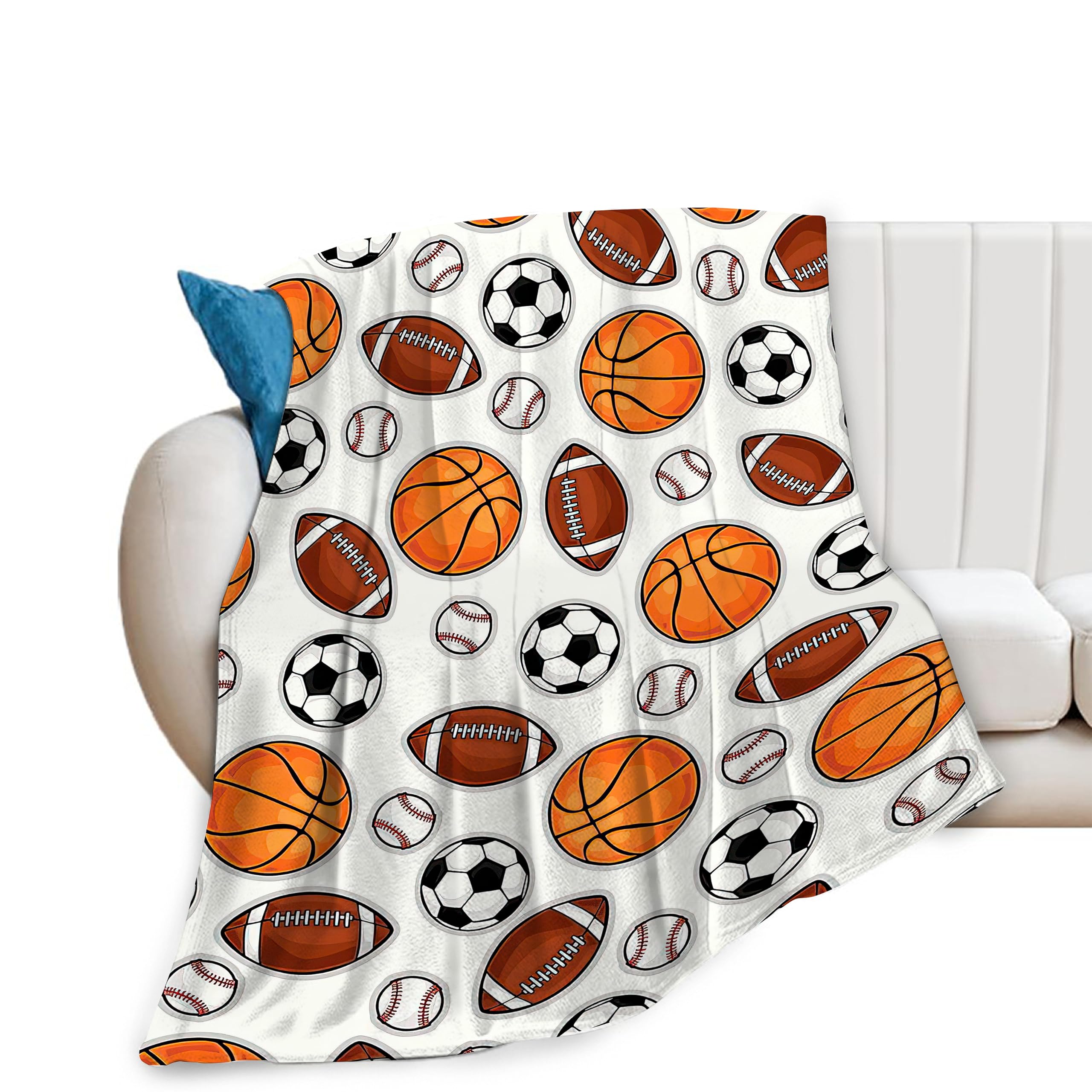 Fuzawet Sports Decor Ball Blanket Basketball Baseball Football Soccer Throw Blanket Warm Cozy Fleece Sports Gifts Blanket for Boys Girls Kids Teens Fans 40"X50"