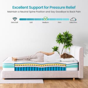 TeQsli Twin Mattress 10 inch Hybrid Mattress with Gel Memory Foam Innerspring Mattress in a Box for Pressure Relief & Cooling Sleep Twin Size Mattress, 100 Nights Trial