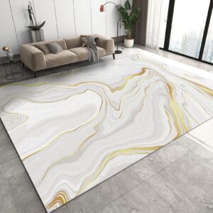 White Gold Striped Area Carpet, Simple Light Luxury Gilt Marble Indoor Carpet, Rectangular Indoor Carpet Floor Decor Mat for Living Room Bedroom Classroom Office 5x6ft