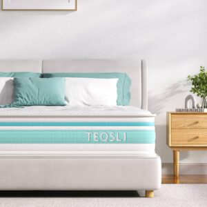 teqsli twin mattress 10 inch hybrid mattress with gel memory foam innerspring mattress in a box for pressure relief & cooling sleep twin size mattress, 100 nights trial