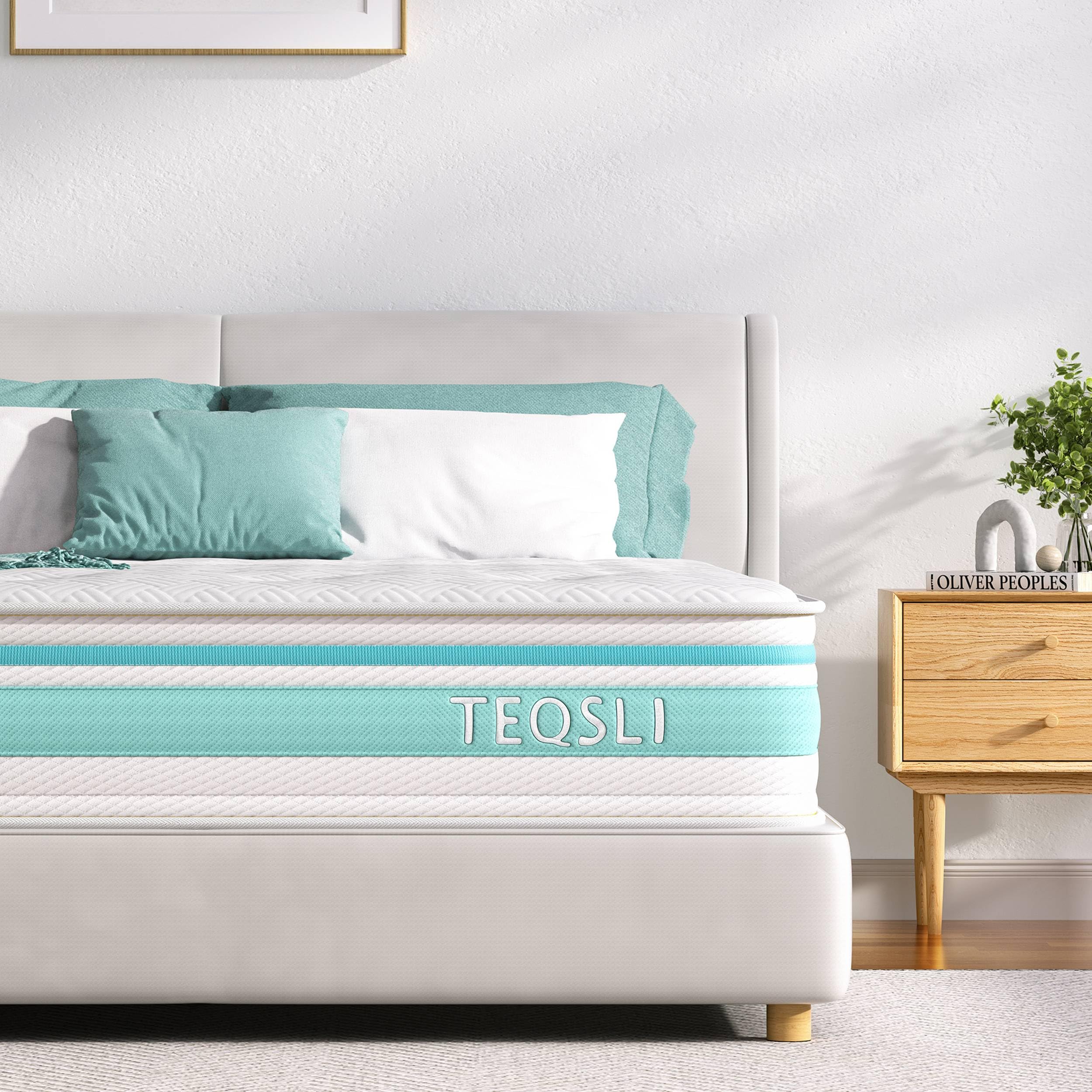 TeQsli Twin Mattress 10 inch Hybrid Mattress with Gel Memory Foam Innerspring Mattress in a Box for Pressure Relief & Cooling Sleep Twin Size Mattress, 100 Nights Trial