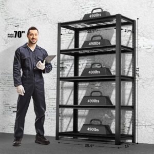 Lauxery 2pcs Storage Shelves Heavy Duty Garage Shelving Units,2450LBS Load Capacity Garage Storage Rack, 5 Tiers Adjustable Metal Shelves for Garage Basement 72" H X35.5 W X 16" D