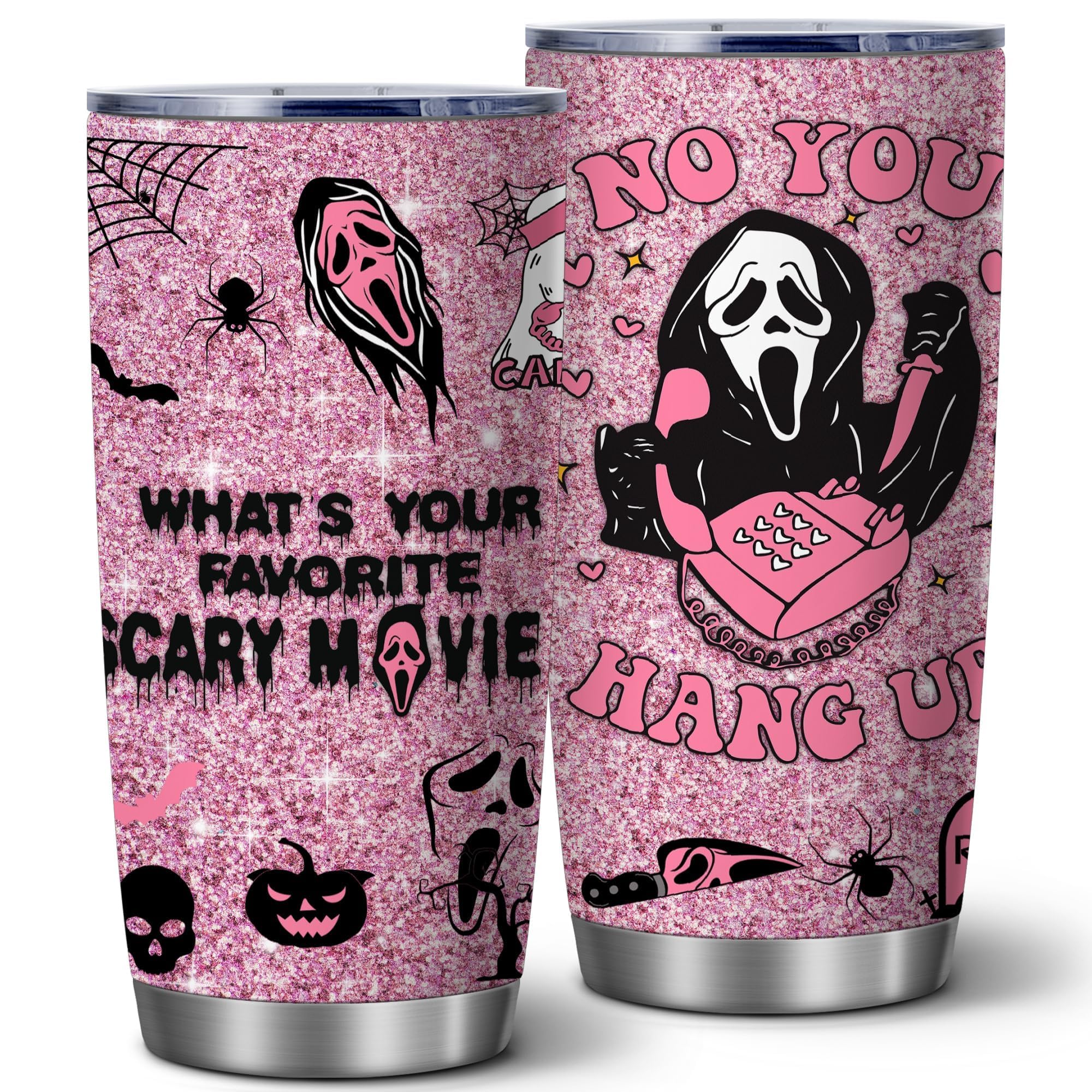 Scream Tumbler,Scary Movie Halloween Tumbler for Women Girls,Ghostface Tumbler Spooky Vibes 20 OZ Horror Scary Face Theme Decor Insulated Cup with Lid,Vacuum Stainless Steel Coffee Mug Stemless Cup